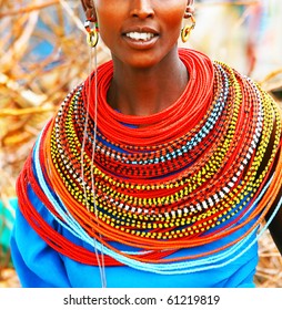 AFRICA, KENYA, SUMBURU, NOVEMBER 8:Portrait of Sumburu  woman wearing traditional handmade accessories,  review of daily life of local people, near Sumburu Park National Reserve,November 8,2008,Kenya