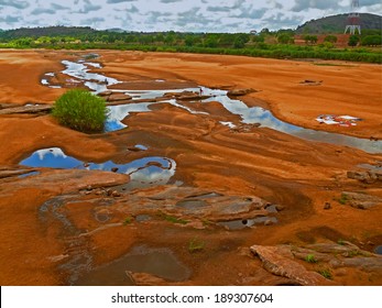 Africa. Mozambique.  Prospect Of River With Washing People.