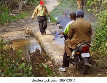 Africa,Congolese Traveling Through The Jungle In Coltan Search 