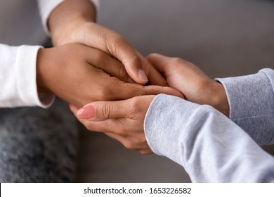 African American Adult Woman Foster Care Parent Single Black Mother Holding Hands Of Child Teen Daughter Give Support Love Protection, Charity And Adoption, Family Trust Help Concept, Close Up View