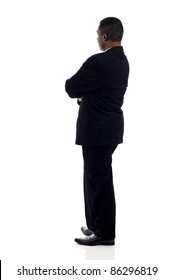 African American, Black Business Man From The Back Looking At Something Isolated White Background