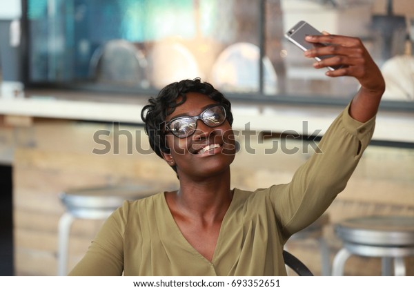 African American Black Girl Taking Selfie Stock Photo Edit
