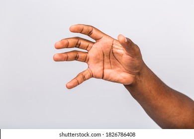 African American Black Man Hand Hanging Something Blank Isolated On A White Background. Close-up.