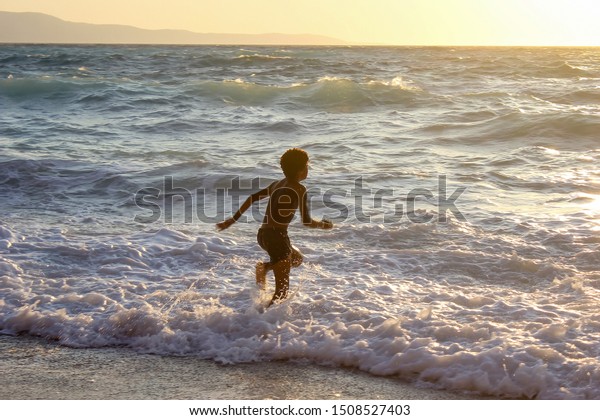 African American Boy Frolic Swimming Sea Stock Photo 1508527403 ...