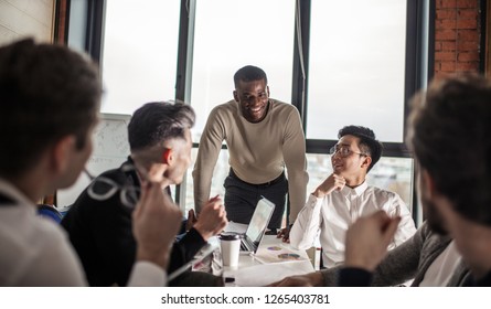 African American Business Couch Provides To A Multiracial Group Of Employees Corporate Training, Stress And Work-life Issues Were Integrated Into The Corporate Learning Plan.