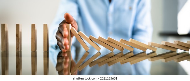 African American Business Man Domino Stop And Prevention - Shutterstock ID 2021185631