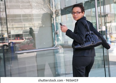 An African American Business Woman Leaving Work