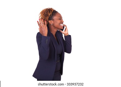 African American Business Woman Making A Phone Call , Isolated On White Background