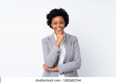 African American Business Woman Over Isolated White Background Laughing