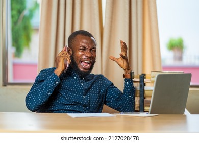 African American Businessman Looking Confused And Stressed At Office - Black Man Customer Complaining Over Phone Call