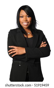 African American Businesswoman With Arms Crossed Isolated Over White Background