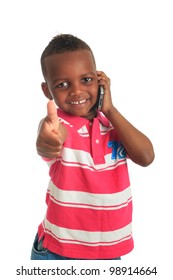 African American Child With Black Telephone Isolated Metisse Hair Curly