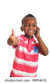 African American Child With Black Telephone Isolated Metisse Hair Curly