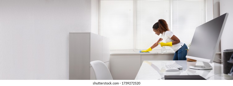 African American Cleaning Lady Professional Office Service