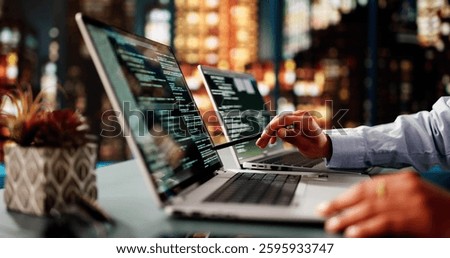 African American Coder Using Computer At Desk. Web Developer Lady