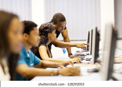 african american college students in computer room