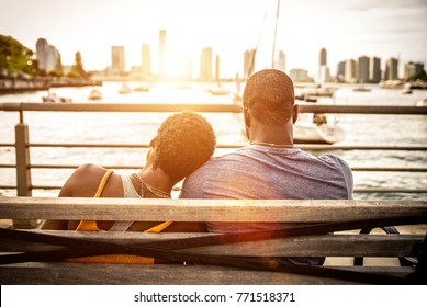 African american couple enjoying sunset