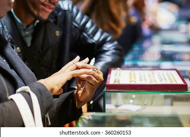 African American Couple Selecting A Wedding Ring