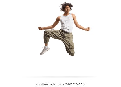 African american dancer jumping isolated on white background - Powered by Shutterstock