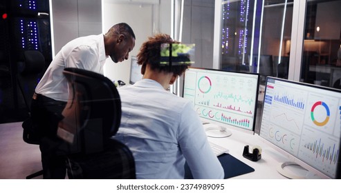 African American Data Analyst Using Data Analytics KPI Dashboard