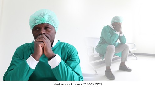 African American Doctor Sad And Serious   