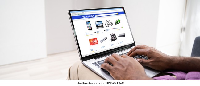 African American Ecommerce Online Shopping On Laptop