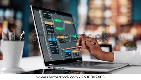 African American Engineer Utilizing Node Editor For AI Business Research.