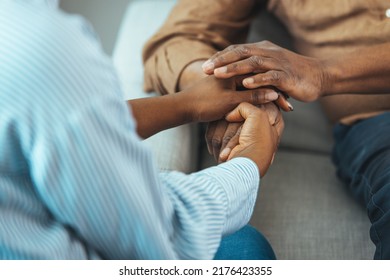 African American Family Couple Holding Hands, Black Man Friend Husband Support Comfort Woman Wife, Hope Empathy Concept, Trust Care In Marriage Relationship, Honesty And Understanding, Close Up View