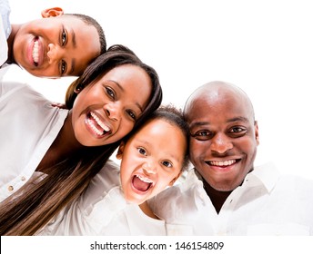 African American family looking very happy - isolated over white background 