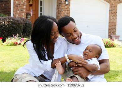 African American Family Together Outside Their Home