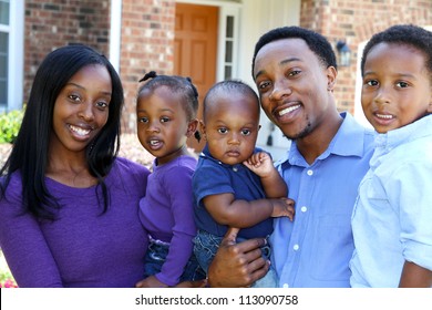 African American Family Together Outside Their Home