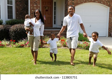 African American Family Together Outside Their Home