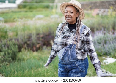 African American Farmer Woman Working Outdoor On Agriculture Field