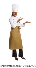 african american female chef presenting menu