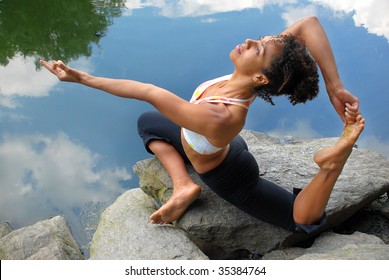 African American Female In King Pigeon Yoga Pose