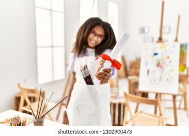 African American Girl Holding Diploma Drawing At Art School