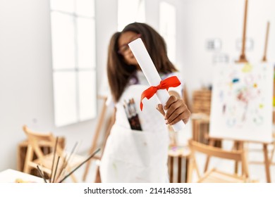 African American Girl Holding Diploma Drawing At Art School