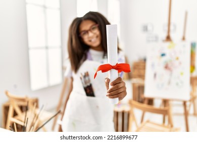 African American Girl Holding Diploma Drawing At Art School