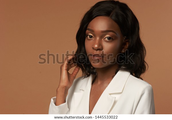 African American Girl White Jacket Wavy Stock Photo Edit Now