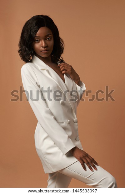 African American Girl White Suit Wavy Stock Photo Edit Now