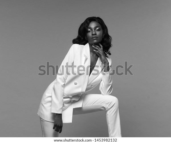 African American Girl White Suit Wavy Stock Photo Edit Now