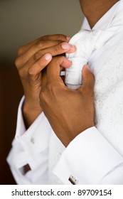 An African American Groom Getting Ready On His Wedding Day