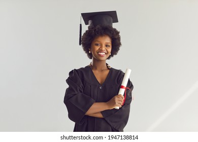 African American High School Student With Graduate Certificate Portrait