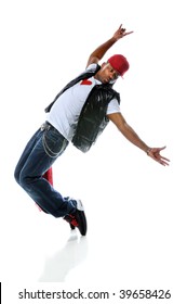 African American Hip Hop Dancer Isolated Over White Background