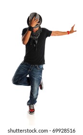 African American Hip Hop Dancer Isolated Over White Background