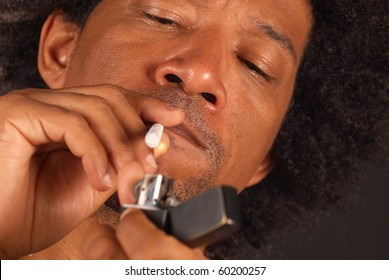 African american male about to light a spliff
