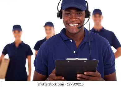 african american male courier service dispatcher and team - Powered by Shutterstock