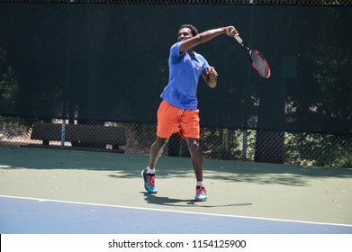 African American Male Playing Tennis Summer Stock Photo 1154125900 ...