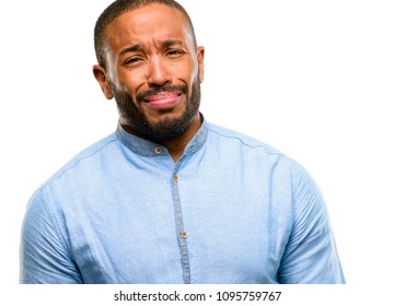 African american man with beard with sad and upset expression, unhappy isolated over white background - Shutterstock ID 1095759767
