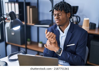 African American Man Business Worker Suffering For Wrist Pain At Office